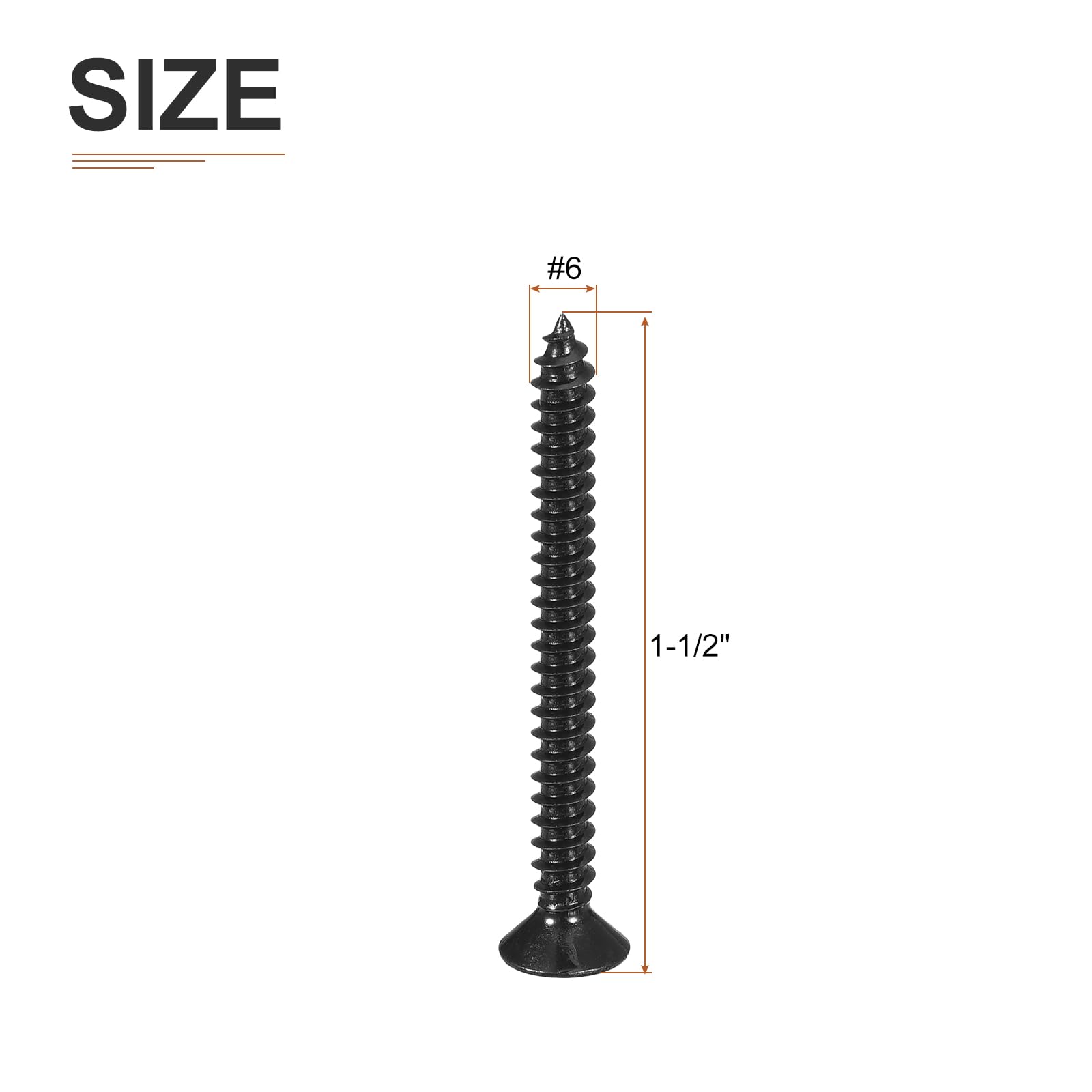 DTGN 100Pcs #6x1-1/2" Flat Head Wood Screws, 304 Stainless Steel Phillips Self Tapping Screws - Good for Woodworking Furniture - Black - Image 2