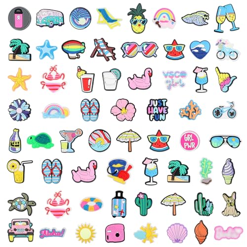 65 Piezas Adornos Para Zapatos de Playa de Verano, Pins para Crocs de PVC, DIY Charms Pines para Crocs, Decoración de Zapatos de Dibujos Animados para Niño Adulto, Regalos de Fiesta Cumpleaños Navidad