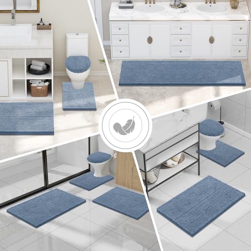 Smiry Luxury Chenille Bathroom Rugs 40x32, Extra Soft and Absorbent Shaggy Bath Mat, Machine Washable, Non-Slip Plush Carpet Runner for Tub, Shower, and Floor, Home Decor Accessories, Grayish Blue by Smiry - Image 7