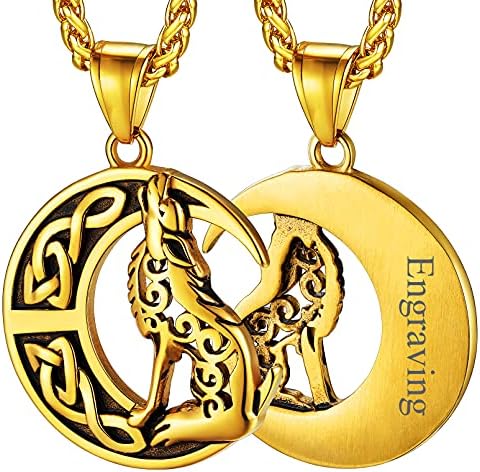 FaithHeart Viking Nordic Jewellery Wolf Necklace for Men Stainless Steel Wolf Head/Fenrir Pendant with Sturdy Chain Norse Mythology Gifts for Boys Can Personalise