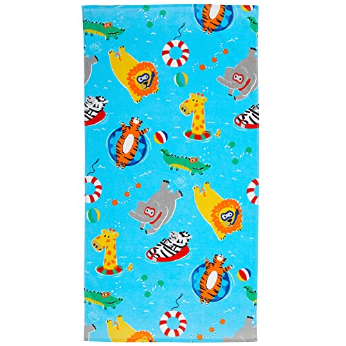 Sun Sprouts 100% Cotton Beach Towel Animal Pool Party Pattern For Kids & Toddler. Bath, Pool, Camping, Travel Towel For Boys & Girls. 30” X 60” Quick-Dry & Super Absorbent Beach Blanket #TOP12