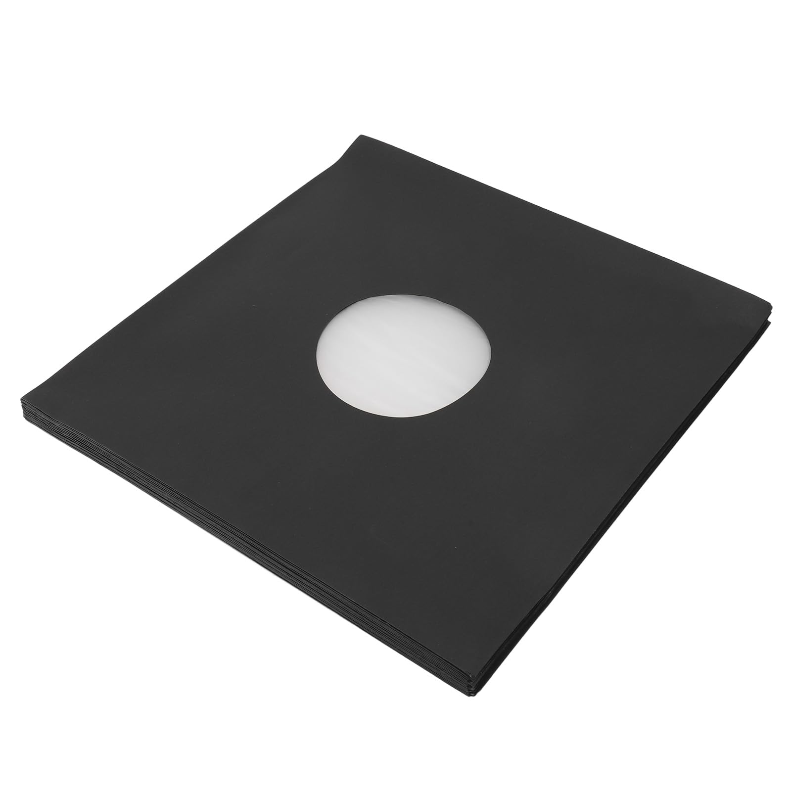 ANGGREK Buste per Dischi da 12 Pollici, Rivestimenti in Carta Kraft Nera Opaca, Cartone Spesso 350 g/m² con Foro Centrale per la Conservazione di Dischi in Vinile a 33 giri/min.