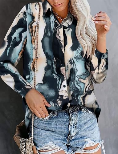 Image of Magritta Women's Shirts Fashion Casual Loose Fit Long Sleeve Button Down Lightweight Collared Blouse Tops