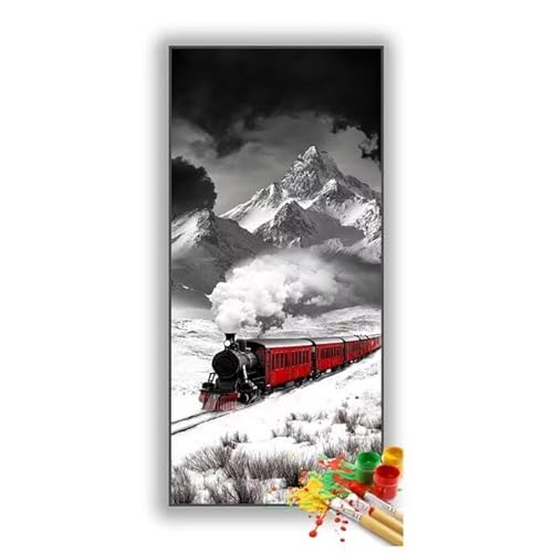 �������G ��� �}�E���e�� �����h��G �L�b�g DIY ��l ���S�Ҍ��� �f�W�^�����G ��h�� �����L�b�g�ɂ��G�� Paint By Numbers �A�N�����y�C���g ���ʉ� �����Ńy�C���g �z�[�� �I�t�B�X���� �M�t�g 30x60 cm, �t���[���Ȃ�