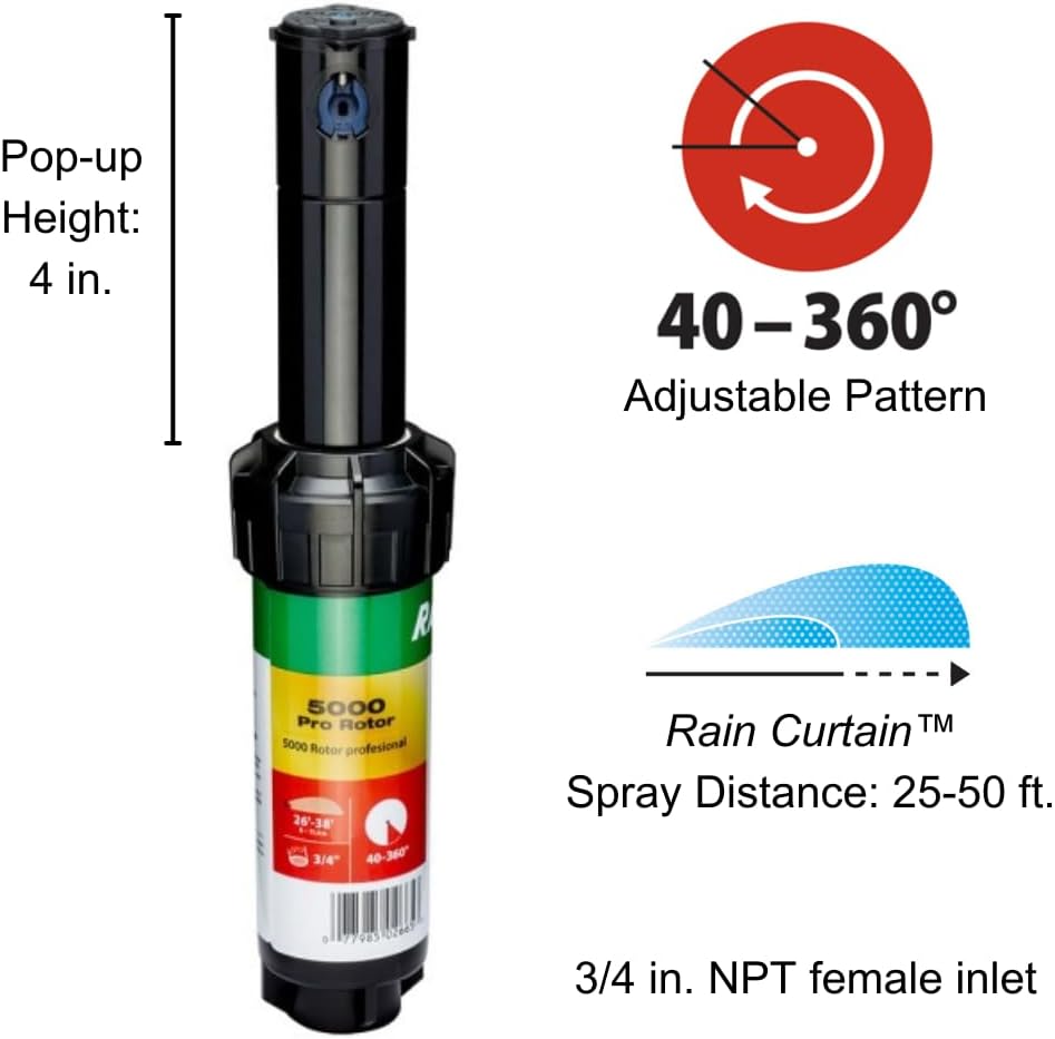 Rain Bird CP5004PC Pro Rotor with Pro Nozzle Set, 40° - 360° Pattern, 26' - 38' Spray Distance, Black