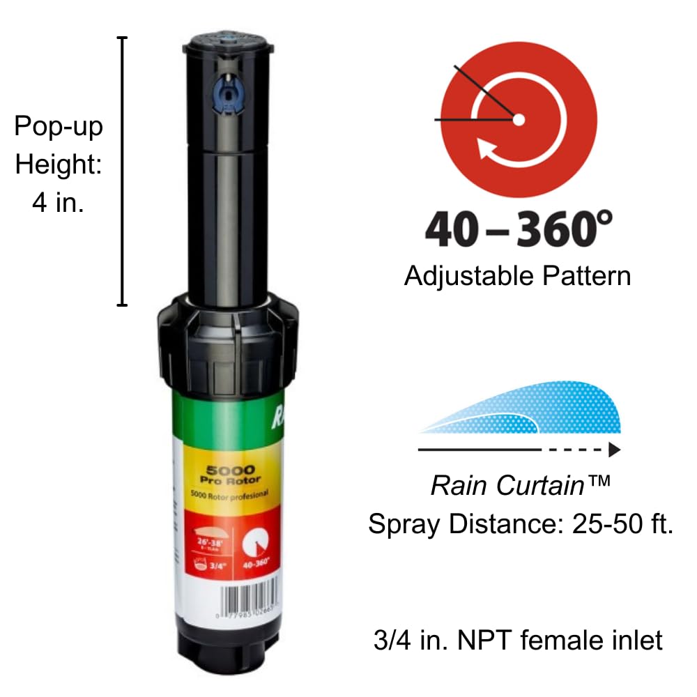 Rain Bird CP5004PC - Rotore Pro con set di ugelli Pro, motivo a 40° - 360°, distanza di spruzzo da 25 '- 50