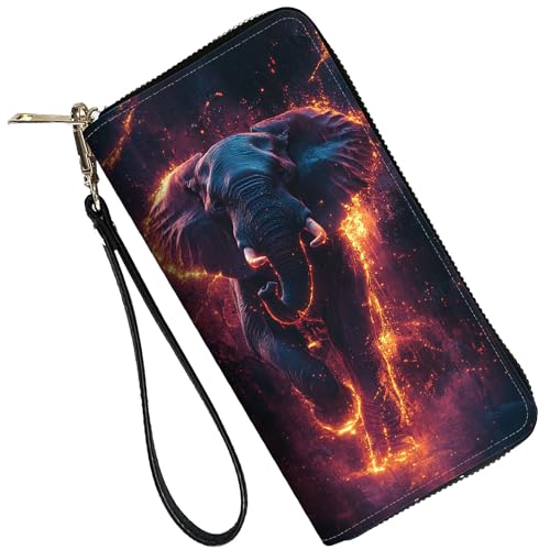 Image of RFID Blocking Leather Wallet for Women - Large Capacity Zip Around Clutch with 8 Card Slots,8 Cash Pockets & Coin Zipper,Elephant