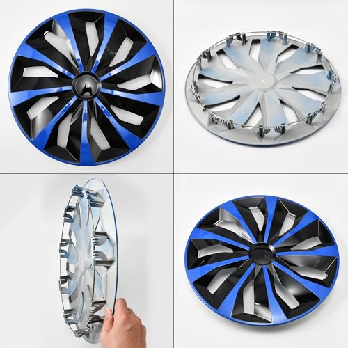 Image of Black with Blue Hubcap Wheel Cover Replacement Kit 17 inch Hub Caps Wheel Rim Cover Car Exterior Accessories Pack of 4, 17 Inches