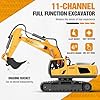 Remote Control Excavator Toy for Boys | 11-Channel Metal Construction Truck with Lights, 2×1200mAh Batteries, 120-Min Playtime | RC Excavator Toys for Kids Ages 3-12, STEM Gift for Birthday Christmas #1
