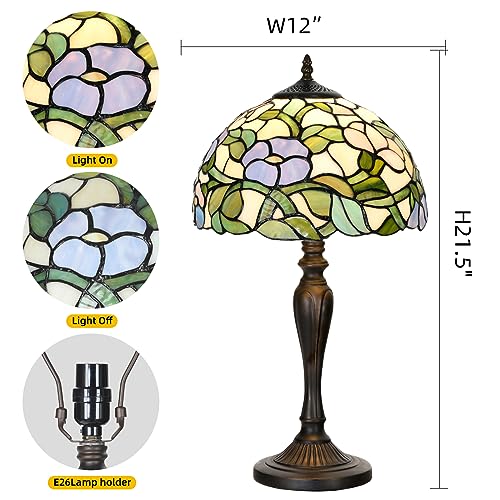 Image of TL0005 Tiffany Table Lamp Bedside Stained Glass Lamp Spring Floral Design Reading Desk Light 12X21.5 Inches for Bedroom Living Room Home Office, lED Bulb Included