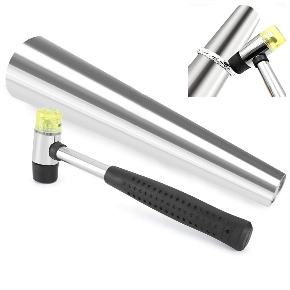 Ring Sizing Kit, Ring Sizer Mandrel Measuring Tool Steel Ring Sizing Gauge Sizers Set Rubber Jeweler's Mallet Hammer Metal Finger Size Jewelry Making Kit