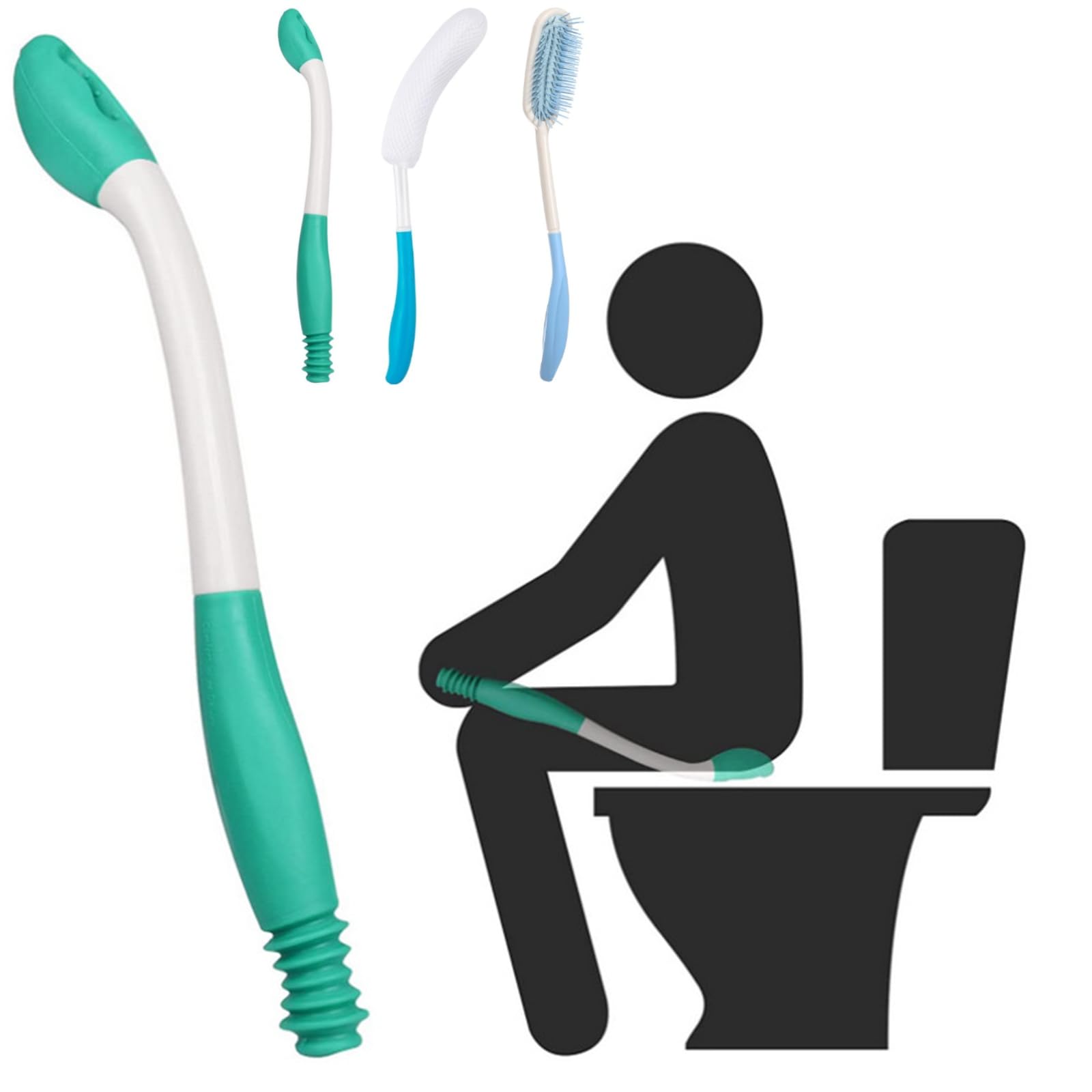 Set di strumenti igienici per la pulizia, con manico lungo, spazzola antiscivolo per vasca da bagno con manico curvo e spazzola curva per capelli per persone in sovrappeso, anziani e disabili