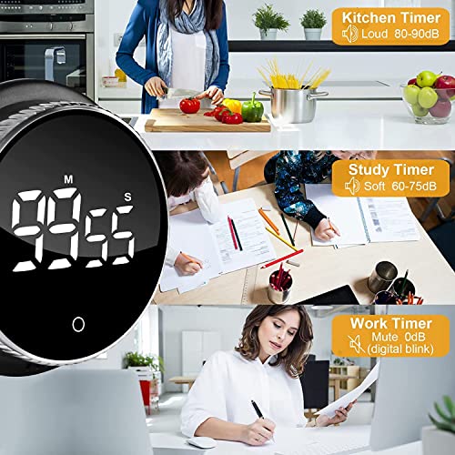Image of AERYS Magnetic Digital Timers, Manual Countdown Kitchen Timer Countdown Clock,Mechanical Cooking Timer Counter Clock for Seniors, Adult and Kids to Use (Silver)