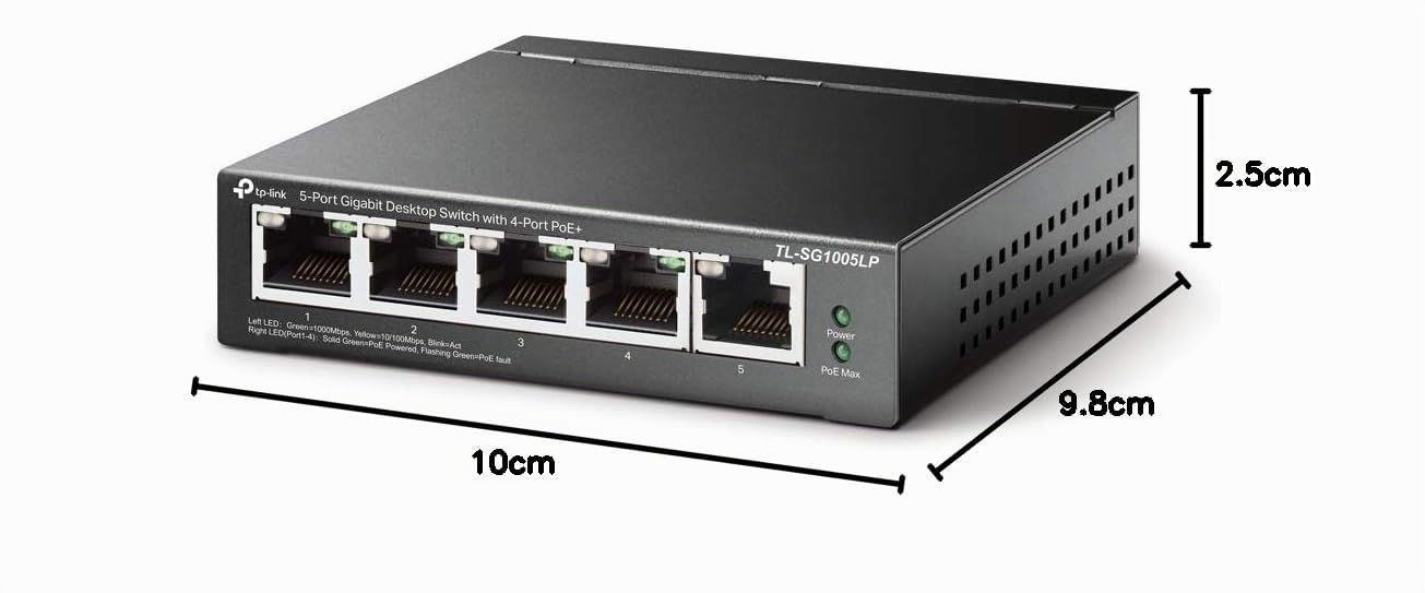 TP-Link TL-SG1005LP - 5 Port RJ45，Gigabit，Cuatro Puertos PoE +，Gestión de energía Inteligente，40W， Ethernet Switch，Desktop，Wall-Mount，Steel Case，Plug and Play