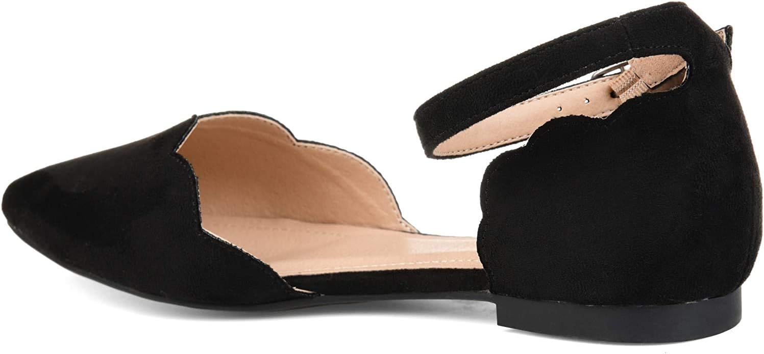 Brinley Co. Womens Scalloped Ankle Strap Flat Black, 7 Regular US