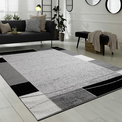 Paco Home Teppich Wohnzimmer Kurzflor Modern Bordüre Geometrisches Muster...