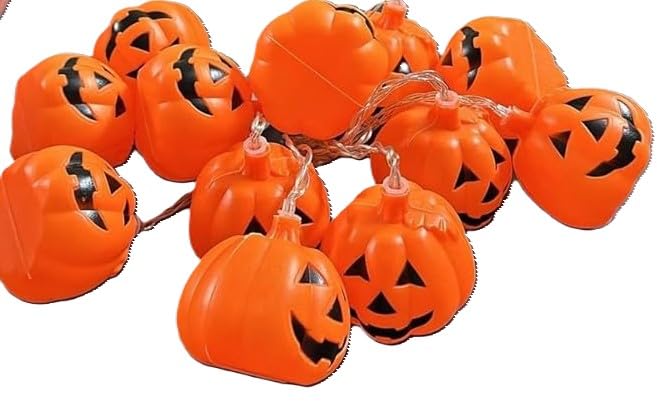 MPS My Party Suppliers 12 LED Halloween Pumpkin Lights, Battery Operated Outdoor Halloween Lights, Pumpkin Ghost Light Decoration for Halloween, Happy Halloween Lights, Halloween Pumpkin Decor