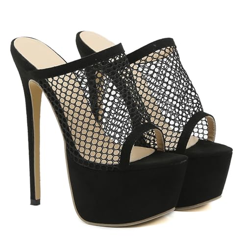 16 CM / 6.30 in Moda Donna Tacchi Alti Signore Open Toe Tacchi A Spillo Tacchi Alti Sexy Matrimoni Confortevoli Partito Sera Scarpe da Sera per Le Donne,Nero,35 EU