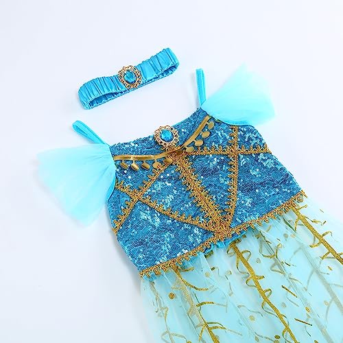 Zalooriy Jasmine Costume For Girls Princess Dress Kids Birthday Party Jasmine Cosplay Outfit thumb #5