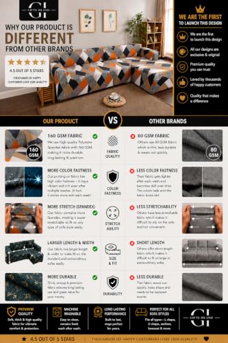 Image of Gifts Island Premium 160GSM Super Soft Orange Prism Stretchable Sofa Cover L Shape 5 Seater Fully Covered | Suitable for Both Left and Right Side Chaise Sofa (Orange Prism, 3+2 Seater)