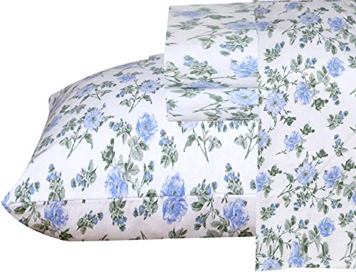 Ruvanti 100% Cotton 4 Piece Flannel Sheets Queen Floral Design- Deep Pocket -Warm-Super