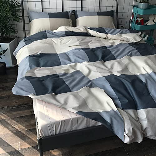 Lifetb TBUSGS11W-3Q Cotton Grid Plaid Duvet Cover Set Queen Modern Reversible Checkered Hotel Quality Zipper Closure Bedding Collection thumb #4