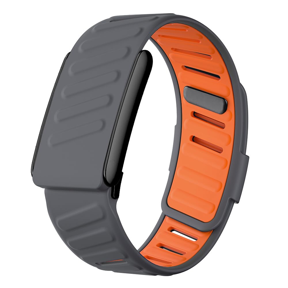 Rugged Comfort Silicone Wristband Compatible with WHOOP 5 | Whoop MG Bands, Durable Soft Silicone Sports Loop Strap for Men Women with Metal Frame Connector (Deep Grey Orange, Whoop 5.0 One/Peak)