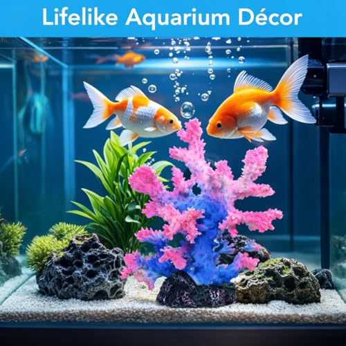 Image of Polyresin Coral Ornament for Fish Tank Decorations,Aquarium Landscape Decor - Safe for Saltwater & Freshwater,Blue&Pink