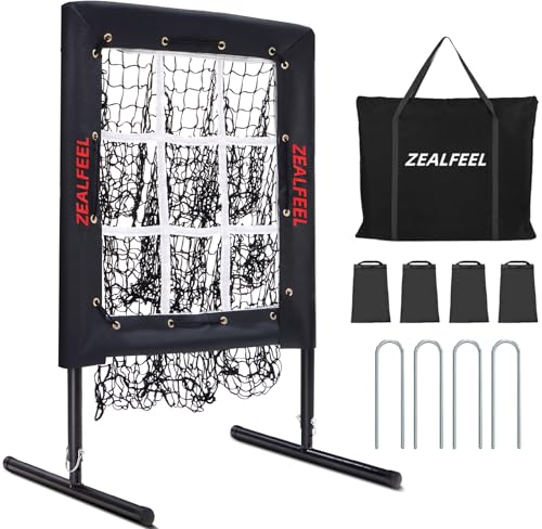 ZEALFEEL Baseball Pitching Net, 9 Hole Pitching Net with Strike Zone, 5 Height Adjustable Throwing Trainer, Heavy Duty Baseball Softball Net with Carry Bag for Solo Practice