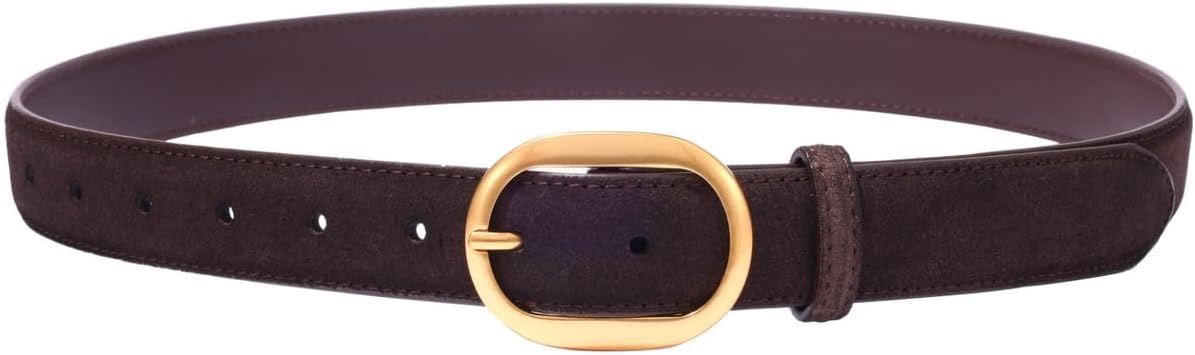 Womens Leather Suede Belt Brown Waist Belt for Casual Dress Jeans Ladies Genuine Leather Gold Buckle Belt