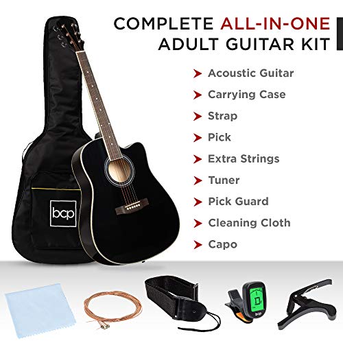 Best Choice Products Guitare acoustique pour débutant de 104,1 cm avec étui, sangle, capo, cordes, médiators, accordeur – Noir - Les Beatles, Paul McCartney, John Lennon, RIngo Starr, George Harrison Best Choice Products Guitare acoustique pour débutant de 104,1 cm avec étui, sangle, capo, cordes, médiators, accordeur – Noir – Image 3