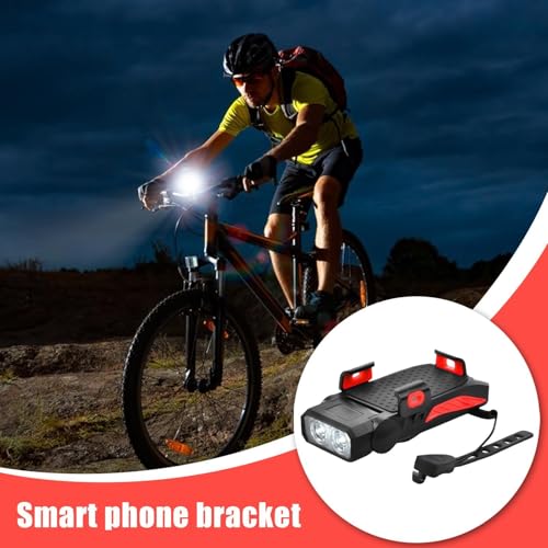 Luces de bicicleta con soporte para teléfono y claxon integrado para manillar 2