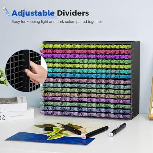 Image of SANFURNEY Art Marker Storage Rack for 300 Markers, Watercolour Brushes Pens Color Pencils Organizer Holder for Desk - Black