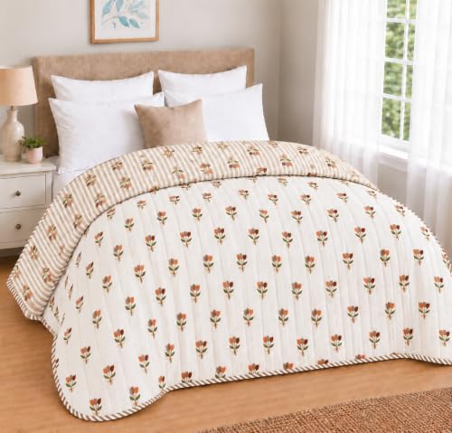 Image of RRC Jaipuri Floral Print Double Bed Razai | Cotton Lightweight AC Quilt | Soft Jaipuri Rajai | 200 GSM Summer Comforter | Double Bed Quilt Pack of 1