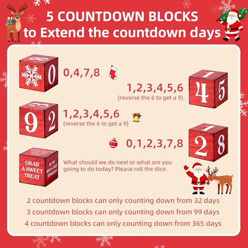 Image of 365 Days Christmas Countdown Wooden Tiered Tray Decor, Activities Decision Dice Decorations Gifts for Home, Winter Table Centerpiece for Party Kitchen Office