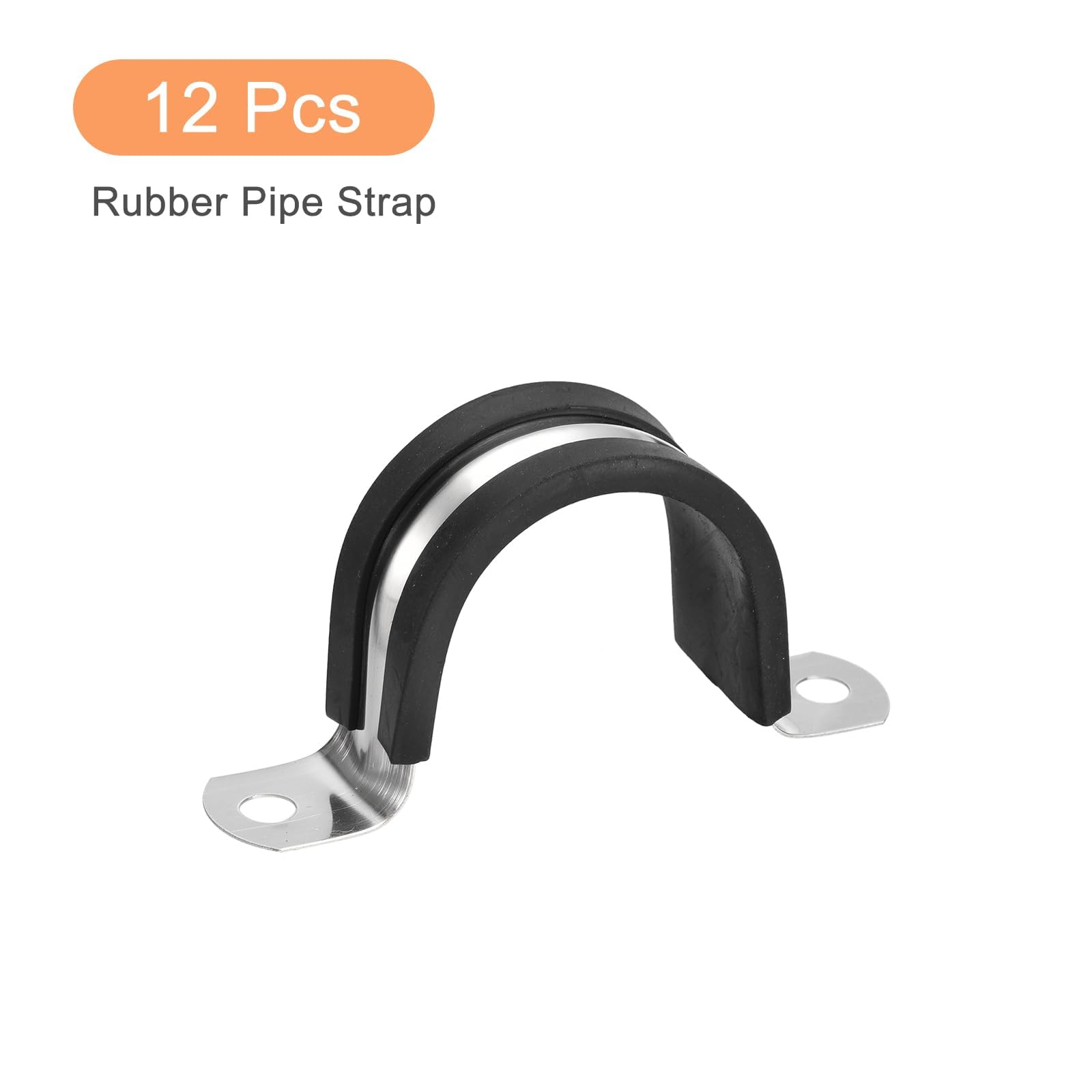 TA-VIGOR 12Pcs U-Shaped Stainless Steel Rubber Cushioned Pipe Clamp, Black, 42mm OD, Pipe Tube Wire Fixing, Laying, Plumbing - Image 3