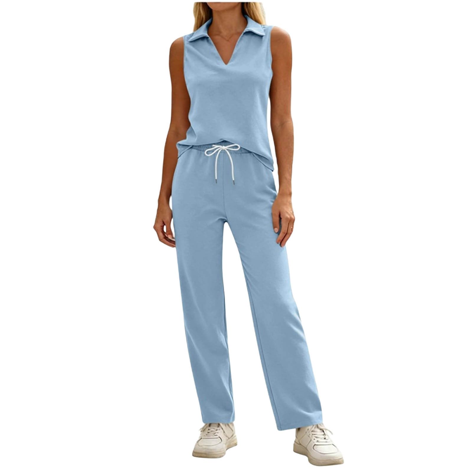 Ensemble 2 pièces femme col en V chic et décontracté - 8