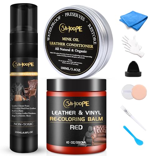 SIHOOPE Leather Repair Kit-Cleaner-Recoloring-Balm-Conditioner-Mink-Oil-for-Car-Seat-Furniture-Couch-Shoe - Better Stain Remover Leather Sofa