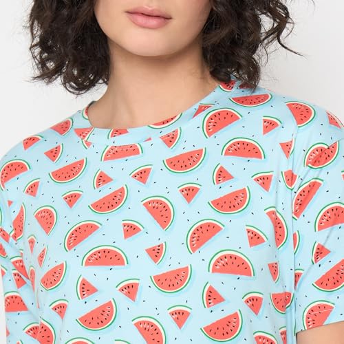 Image of CAMEY Women's Printed Pyjama Set, Short Sleeve T-Shirt and Trousers, Women Nightsuit, Loungewear Sets