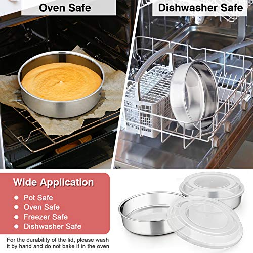 P&P Chef 8-Inch Round Baking Cake Pan With Lid, Stainless Steel Cake Pan And Plastic Cover Set, For Wedding Birthday Picnic, Reusable & Durable, Dishwasher Safe (2 Pans + 2 Lids) #TOP6