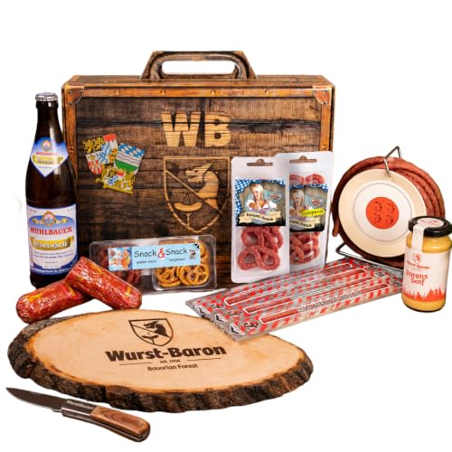 WURSTBARON® Feierabend Set ideales Paket für den Feierabend Wurstpaket aus Salami Snacks, Bayerischen Bier, Kabeltrommel und Taschenmesser