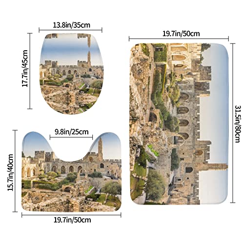 Israel At The Tower Of David Print Rug Mats Pads Badvorleger Badteppich Set 3-teilig + Konturteppich + Toilettendeckelbezug – Bild 3