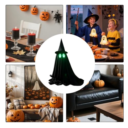 Decoración de Halloween para el hogar con sombrero de bruja negro y centros de mesa luminosos 5