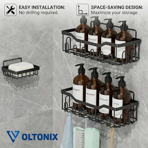 Image of Corner Shelf /Rack for BathroomWithout Drill Wall Metal Self Adhesive Bathroom Shelf /Shelf for Kitchen Corner Rack Wall Mounted Bathroom Fittings /Storage (3pcs-Caddy)