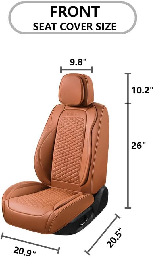 Car Seat Covers Full Set, Leather Seat Covers for Cars, 2 Packs Breathable Seat Cover, Suitable for SUV/Truck/Sedan/Automotive (Brown)