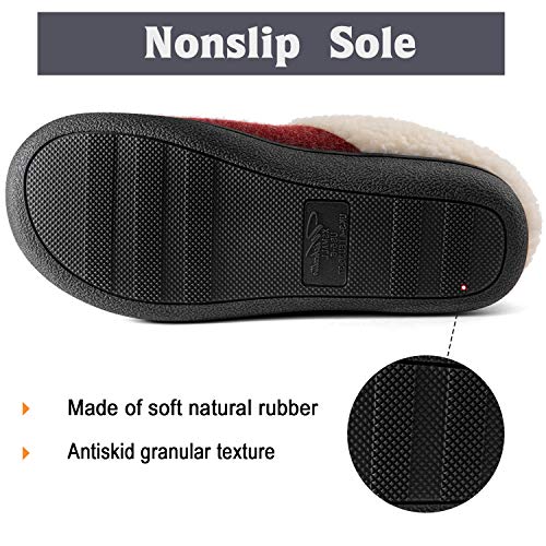 Wishcotton Women's House Slippers With Memory Foam, Ladies Slip On Nonslip Indoor Bedroom Slippers With Rubber Soled, Warm Cozy Fuzzy Sherpa Fleece Lined Winter Home Shoes, Wine, 6.5-7.5 Us #TOP3