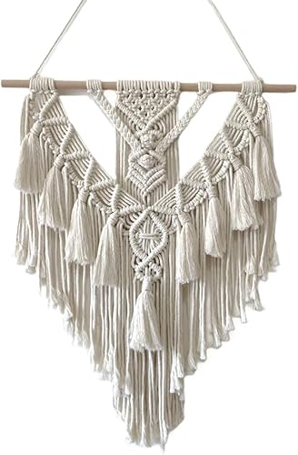 Miniatura 9 de HARWAVE Tapiz bohemio de macramé para colgar en la pared y decoración de pared, tapiz de algodón hecho a mano con borla, arte de pared tejido de