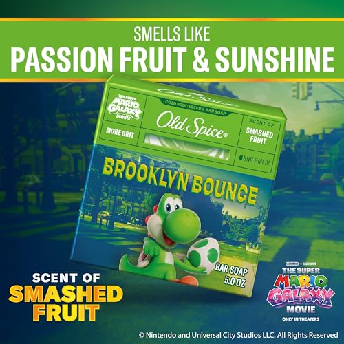 Image of Old Spice Bar Soap for Men, x The Super Mario Galaxy Movie, Cold Pressed with Grit, Made with Natural Oils & Plant Based Cleanser, Smashed Fruit with Passion Fruit & Sunshine Scent, 5.0 oz