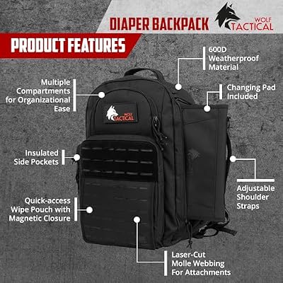 WOLF TACTICAL Adult Diaper Bag Backpack - Military Inspired, Includes Changing Mat, Tactical for Dad
