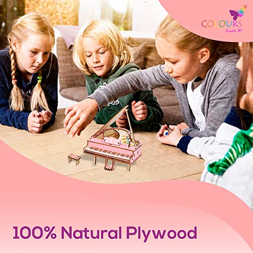 Colours Wooden 3D Puzzle Craft - 3D Puzzles For Kids Ages 12+ - Wooden Piano Kits To Build, Creative Diy Musical Wood Activity For Teens - No Glue Needed, Clear Instructions Included (Piano) #TOP5